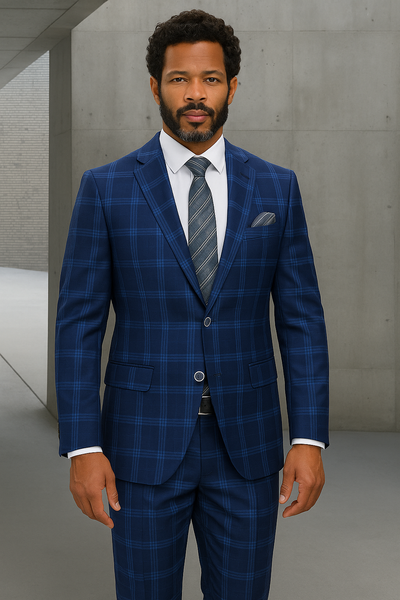 Wool Suit - Italian Made Business Suit by Statement Men's 2 Piece Big and Tall 100% Wool Fashion Suit - Bold Plaid 6 LORICCIBnT_Charcoal_58R  - from alligatorwarehouse.com