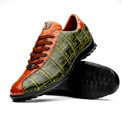 Marco Di Milano Saulo Green Exotic Ostrich and Alligator Casual Sneakers 2 SAULO_ALLIGATOR-OSTRICH_GREEN_8  - from alligatorwarehouse.com