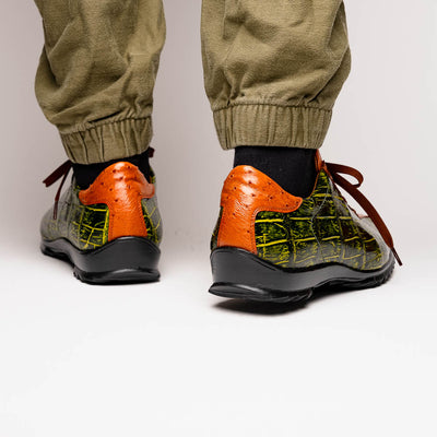 Marco Di Milano Saulo Green Exotic Ostrich and Alligator Casual Sneakers 5 SAULO_ALLIGATOR-OSTRICH_GREEN_8  - from alligatorwarehouse.com
