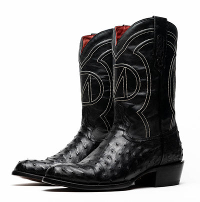 Marco Di Milano Savannah Black Ostrich Quill Round Toe Cowboy Boots 2   - from alligatorwarehouse.com