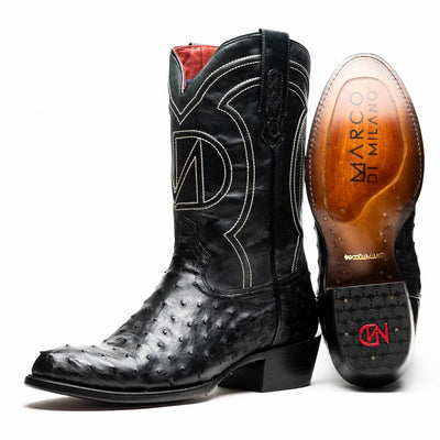 Marco Di Milano Savannah Black Ostrich Quill Round Toe Cowboy Boots 1   - from alligatorwarehouse.com