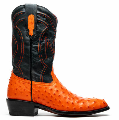 Marco Di Milano Savannah Orange Ostrich Quill Round Toe Cowboy Boots 2   - from alligatorwarehouse.com