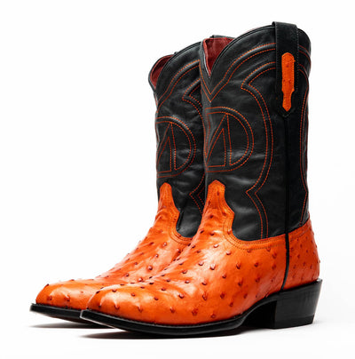 Marco Di Milano Savannah Orange Ostrich Quill Round Toe Cowboy Boots 3   - from alligatorwarehouse.com