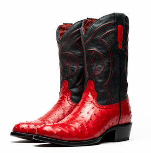 Marco Di Milano Savannah Red Ostrich Quill Round Toe Cowboy Boots