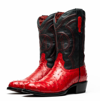 Marco Di Milano Savannah Red Ostrich Quill Round Toe Cowboy Boots 2   - from alligatorwarehouse.com