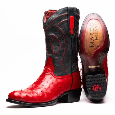 Marco Di Milano Savannah Red Ostrich Quill Round Toe Cowboy Boots 1   - from alligatorwarehouse.com