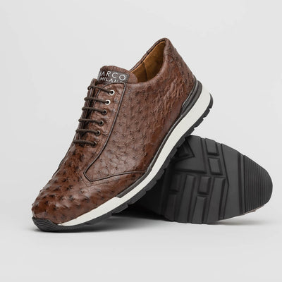 Marco Di Milano Scanno Antique Brown Ostrich Quill Sneakers 2 SCANNO_OSTRICH_ANT BROWN_8  - from alligatorwarehouse.com