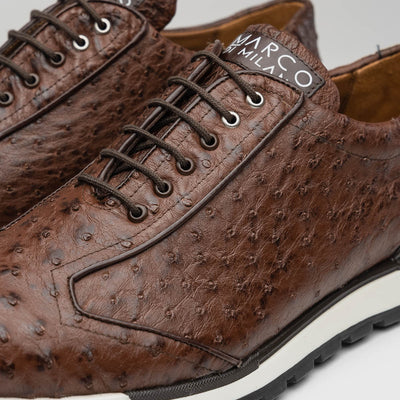 Marco Di Milano Scanno Antique Brown Ostrich Quill Sneakers 3 SCANNO_OSTRICH_ANT BROWN_8  - from alligatorwarehouse.com