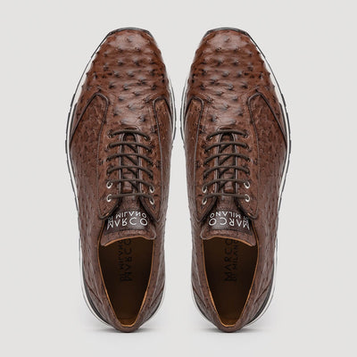 Marco Di Milano Scanno Antique Brown Ostrich Quill Sneakers 4 SCANNO_OSTRICH_ANT BROWN_8  - from alligatorwarehouse.com