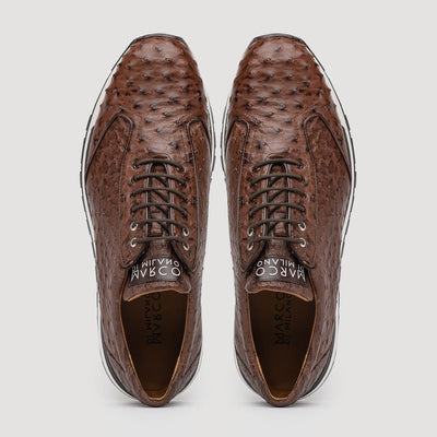 Marco Di Milano Scanno Brown Ostrich Quill Sneakers