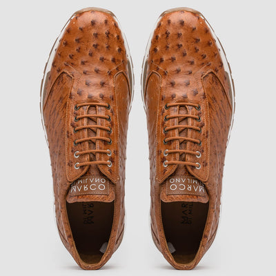Marco Di Milano Scanno Cognac Ostrich Quill Sneakers 4 SCANNO_OSTRICH_COGNAC_8  - from alligatorwarehouse.com
