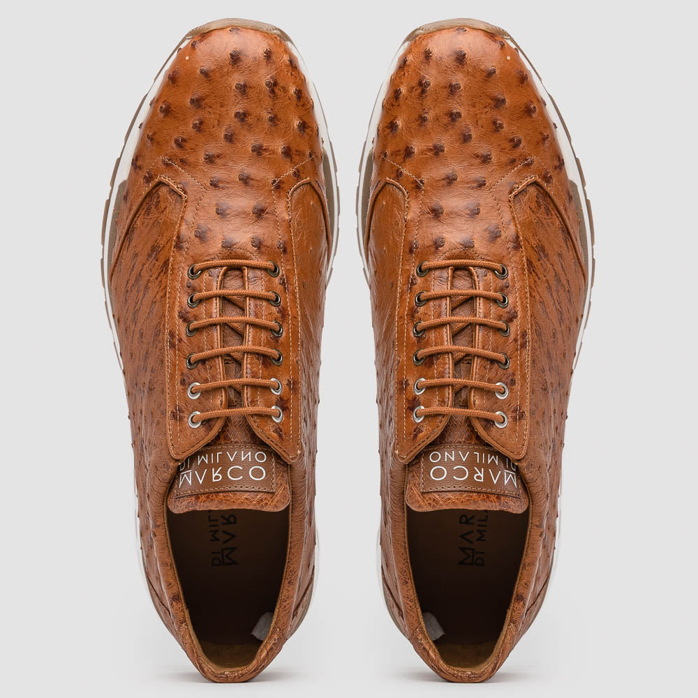 Marco Di Milano Scanno Cognac Ostrich Quill Sneakers 