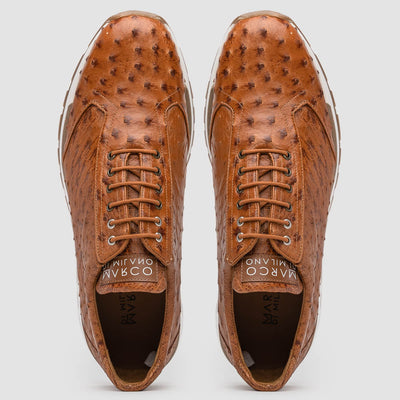 Marco Di Milano Scanno Cognac Ostrich Quill Sneakers 
