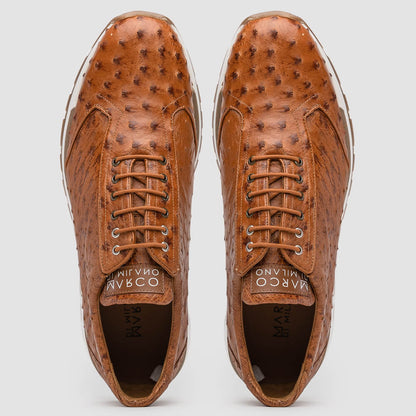 Marco Di Milano Scanno Cognac Ostrich Quill Sneakers 