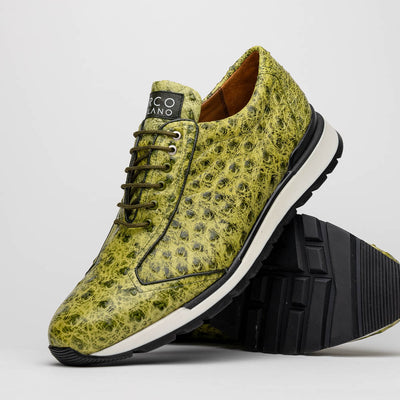 Marco Di Milano Scanno Green Ostrich Quill Sneakers 2 SCANNO_OSTRICH_GREEN_8  - from alligatorwarehouse.com
