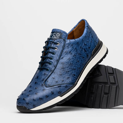 Marco Di Milano Scanno Antique Navy Ostrich Quill Sneakers 3 SCANNO_OSTRICH_ANT NAVY_8  - from alligatorwarehouse.com