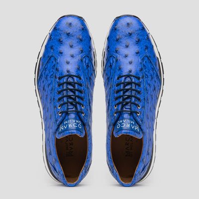 Marco Di Milano Scanno Electric Blue Ostrich Quill Sneakers 4 SCANNO_OSTRICH_ANT ELECTRIC BLUE_8  - from alligatorwarehouse.com