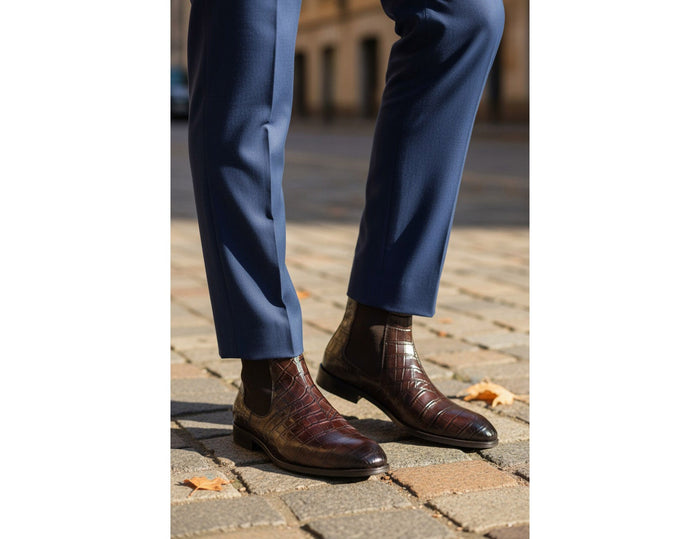 Carrucci Crocodile Embossed Chelsea Boot