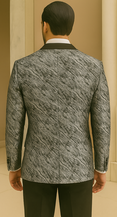 Silver Double Breasted Rough Streak Pattern Satin Peak Lapel Stacy Adams Men's Jacket 2   - from alligatorwarehouse.com