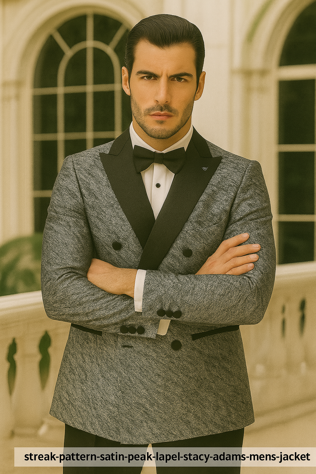 Silver Double Breasted Rough Streak Pattern Satin Peak Lapel Stacy Adams Men's Jacket 5   - from alligatorwarehouse.com