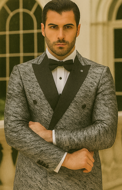 Silver Double Breasted Rough Streak Pattern Satin Peak Lapel Stacy Adams Men's Jacket 8   - from alligatorwarehouse.com