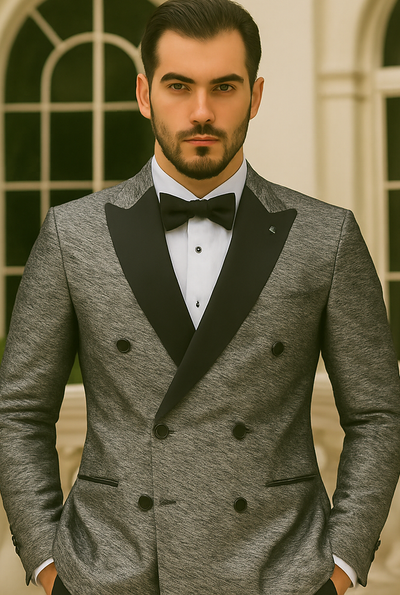 Silver Double Breasted Rough Streak Pattern Satin Peak Lapel Stacy Adams Men's Jacket 6   - from alligatorwarehouse.com