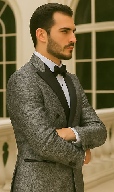 Silver Double Breasted Rough Streak Pattern Satin Peak Lapel Stacy Adams Men's Jacket 7   - from alligatorwarehouse.com