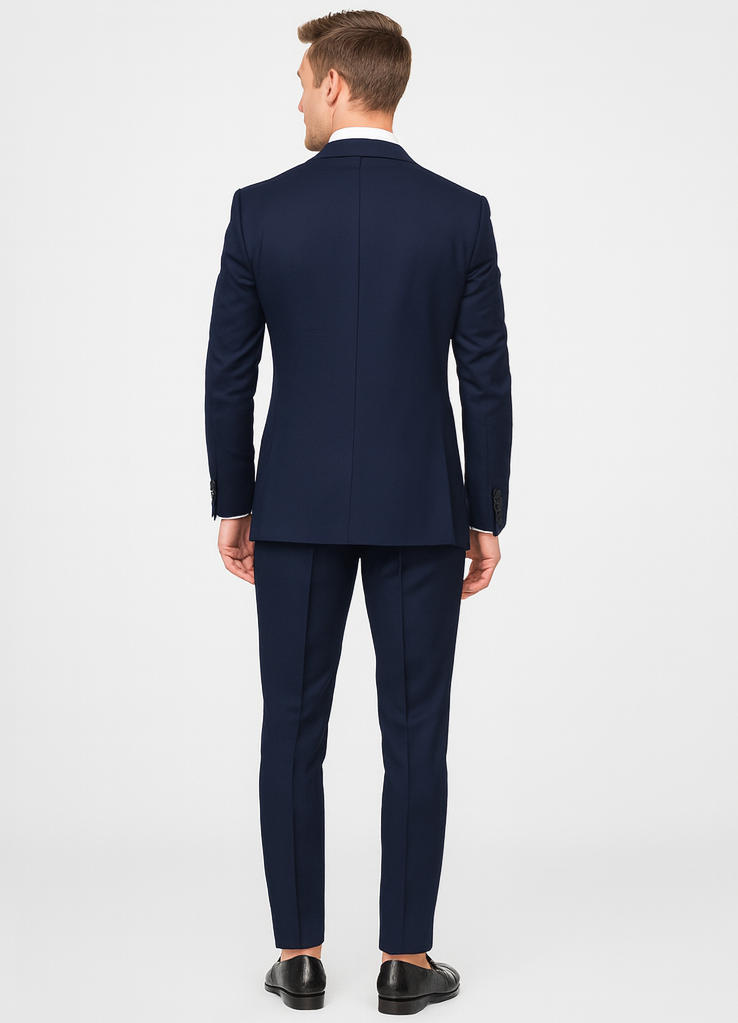 Slim Fit Double Breasted Suit Gold Buttons - Navy Suit - Designer Wool Suits