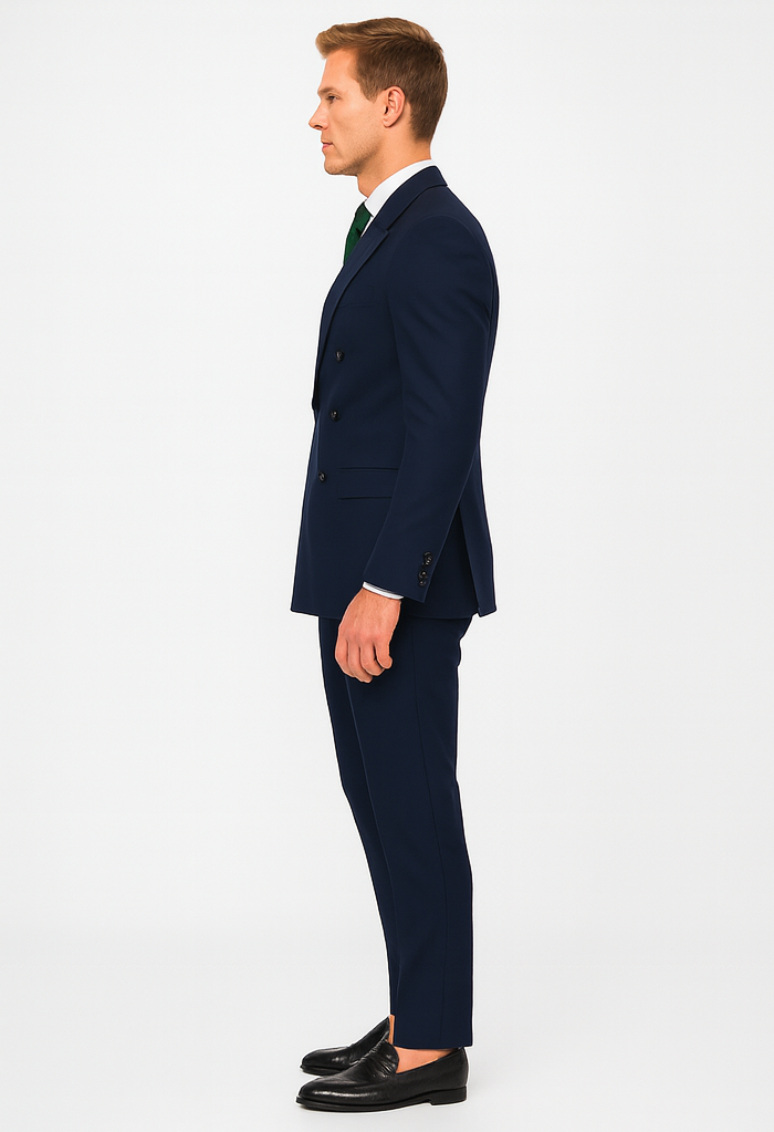 Slim Fit Double Breasted Suit Gold Buttons - Navy Suit - Designer Wool Suits