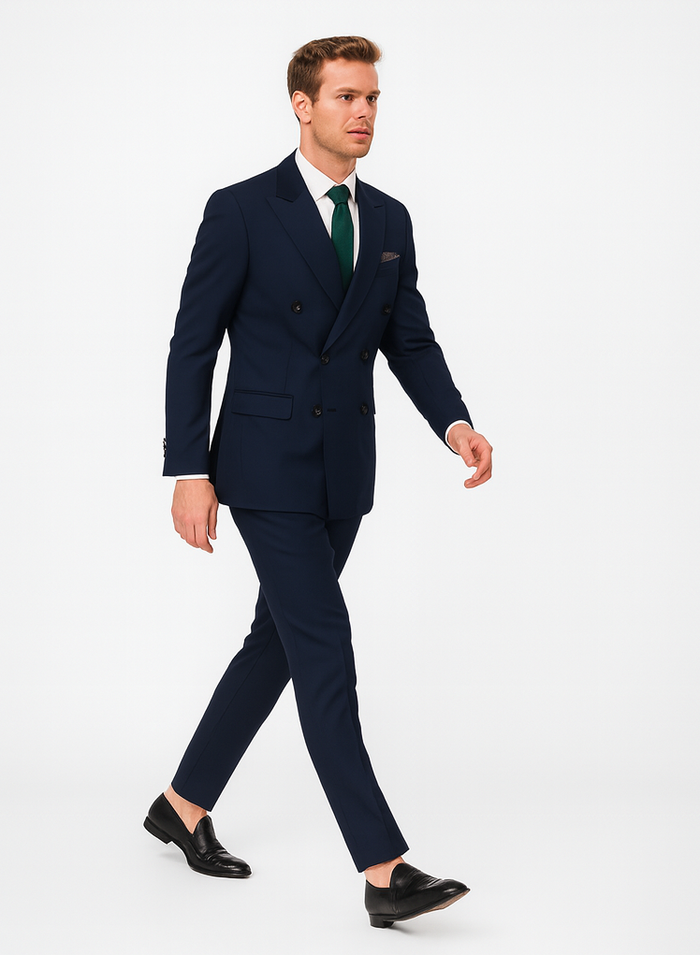 Slim Fit Double Breasted Suit Gold Buttons - Navy Suit - Designer Wool Suits