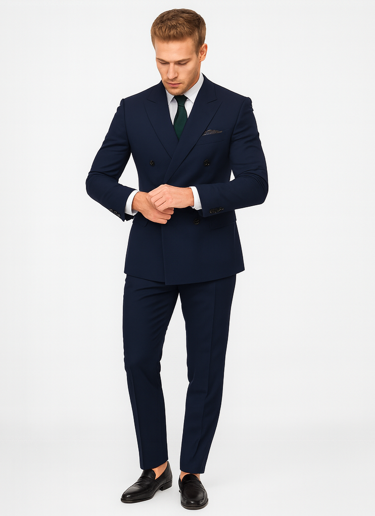 Slim Fit Double Breasted Suit Gold Buttons - Navy Suit - Designer Wool Suits