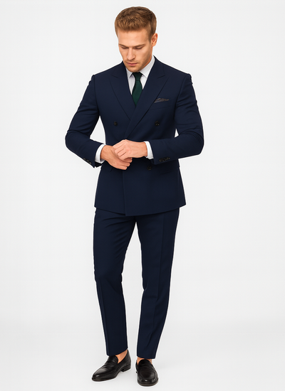 Slim Fit Double Breasted Suit Gold Buttons - Navy Suit - Designer Wool Suits 8   - from alligatorwarehouse.com