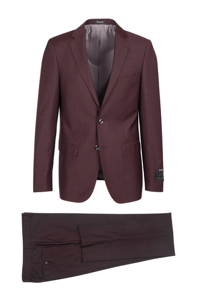Tiglio Italian Suit - Real Wool Fabric Super 150's Porto Burgundy, Slim Fit Suit in Color Burgundy