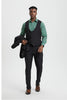 Men's Vested One Button Peak Lapel Stacy Adams Designer Suit In Black 4 G3-0550  - from alligatorwarehouse.com