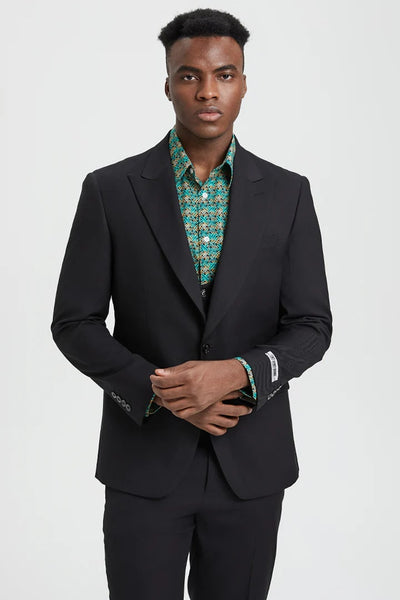 Men's Vested One Button Peak Lapel Stacy Adams Designer Suit In Black 5 G3-0550  - from alligatorwarehouse.com