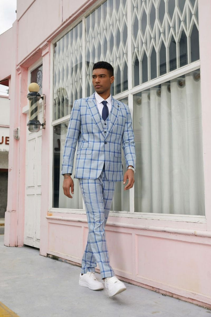 Stacy Adams Men's 3-Piece Hybrid Plaid Suit