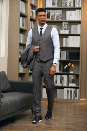 Plaid  Stacy Adams Men's 3-Piece Hybrid Windowpane Plaid Suit Classic Cut