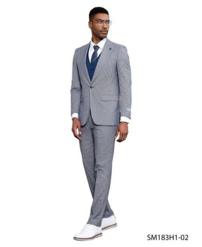 Stacy Adams Men's 3 Piece Glen Plaid Hybrid Fit Suit - Accented Vest