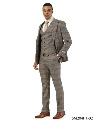 Stacy Adams Men's 3 Piece Glen Plaid Suit - Hybrid Fit
