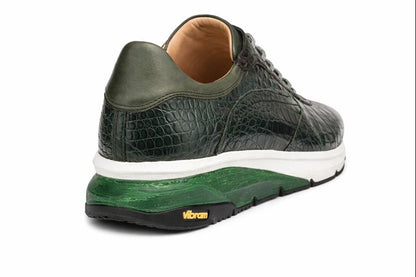 Men's Quevedo  Forest/Green Genuine Crocodile Exotic Sneaker By Mezlan Made In Spain Brand