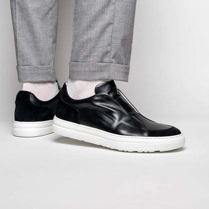 Zelli Spettacolare Calfskin & Suede Slip-On Sneakers in Black