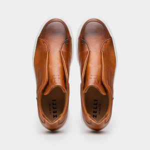 Zelli Spettacolare Pebble Grain Slip-On Sneaker in Cognac