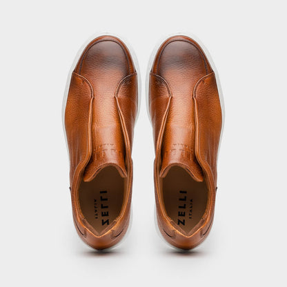 Zelli Spettacolare Pebble Grain Slip-On Sneaker in Cognac