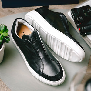 Zelli Spettacolare Calfskin & Suede Slip-On Sneakers in Black