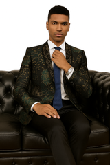 Men's Stacy Adam's Designer Prom & Wedding Tuxedo Jacket In Green & Gold Floral Paisley
