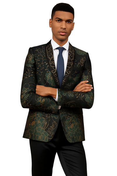 Men's Stacy Adam's Designer Prom & Wedding Tuxedo Jacket In Green & Gold Floral Paisley 5   - from alligatorwarehouse.com