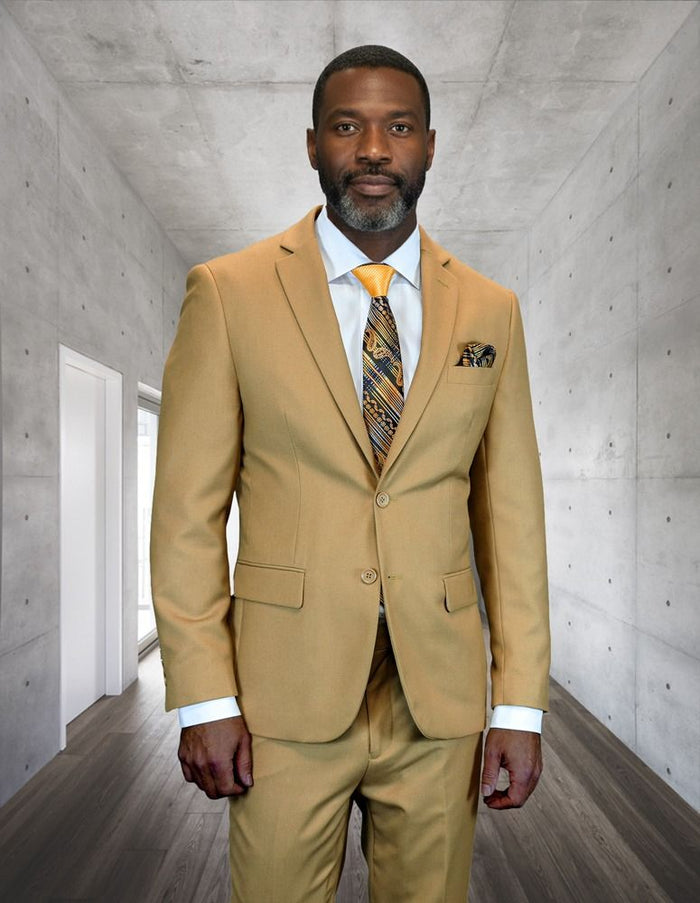 Statement Mens Modern Fit 2 Piece 100% Wool Suit – Notch Lapel Single Breasted Jacket
