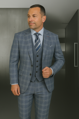 Wool Suit - Italian Made Business Suit by Statement Men's 3 Piece 100% Wool Modern Fit Suit - Coordinating Solid Color Vest