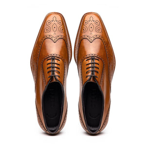 Zelli Stephano Wingtip Oxfords with Brogue Detailing in Camel
