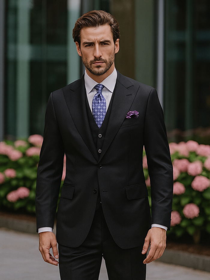 Steve Harvey Suits Brand - Mens Black Suit - Designer Brand Suit No Pleated Pants Modern Fit